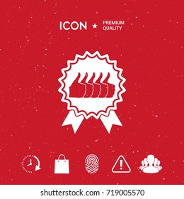 Five symbols Thumb Up Gesture - label with ribbons. Thumb up icon - the highest score, the best choice, the highest rating