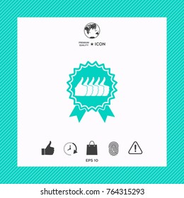 Five symbols Thumb Up Gesture - label with ribbons. Thumb up icon - the highest score, the best choice, the highest rating
