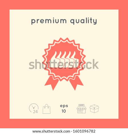 Five symbols Thumb Up Gesture - label with ribbons. Thumb up icon - the highest score, the best choice, the highest rating