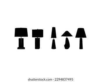 Five Table light silhouette, lamps Flat style vector illustration. Black light, lamp silhouette set, lamps set.