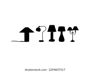 Five Table light silhouette, lamps Flat style vector illustration. Black light, lamp silhouette set, lamps set.