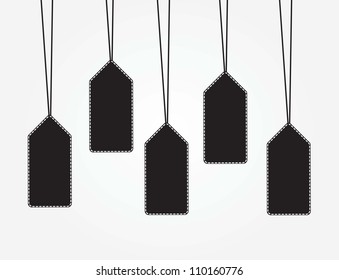 Five tags black over white background