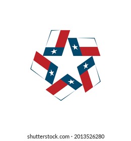 Five Texas Flag. Star Shape symbol. Negative Space Logo Design. Vector Illustration.