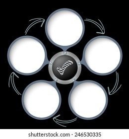 five text boxes with arrows and check box