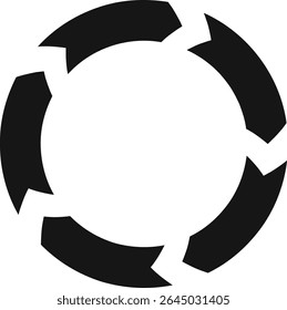 Cinco setas grossas formando um círculo, simbolizando um processo, ciclo ou fluxo de trabalho contínuo, ideal para representar tarefas recorrentes ou loops infinitos