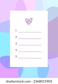 Five things to do, template, with love and gratitude. Printable