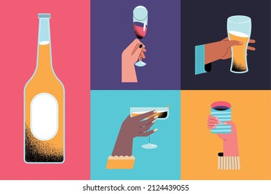 five toast cheers set drinks
