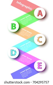 Five topics Colorful 3d paper circles with stripes on background for website presentation cover poster vector design infographic illustration concept