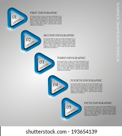 Five triangle buttons and text areas in the elevator for a business presentation (info graphics)