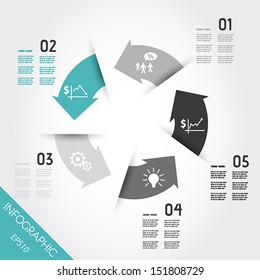 five turquoise infographic arrows with icons. infographic concept.