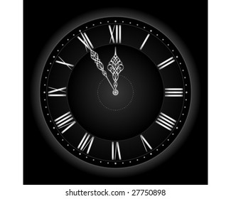 Five to twelve... or time's nearly up! Stylish and elegant vector clock with the hands at five to twelve. Global colors, linear gradient, blends.