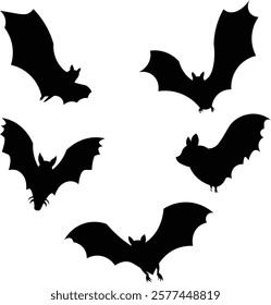 Five types of bat silhouette illustration set