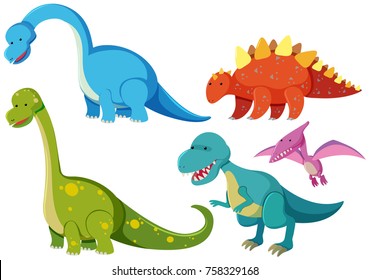 Five types of dinosaurs on white background illustration