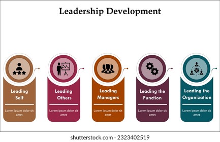 Five types of Leadership development with icons in an infographic template