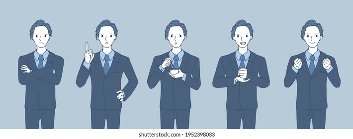 Five types of-illustrations in- which man in a suit learns