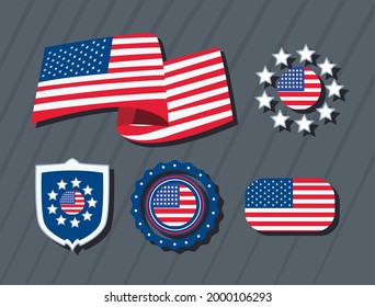 five usa flag set icons
