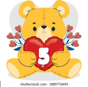Five, Valentine's day, cute bear, and number.