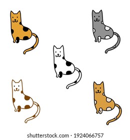 five variants of a cat with spots of different colors