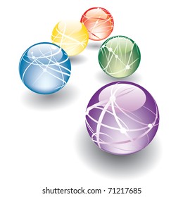 cinco bolas abstractas vectoriales en perspectiva