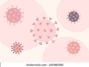 Five vector close up coronavirus elements in pastel pink colours. 