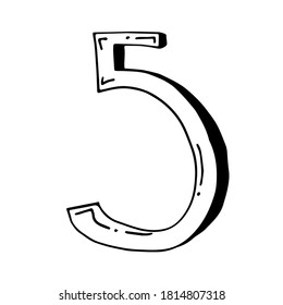 Five. Vector hand drawn sketch number isolated on white background.