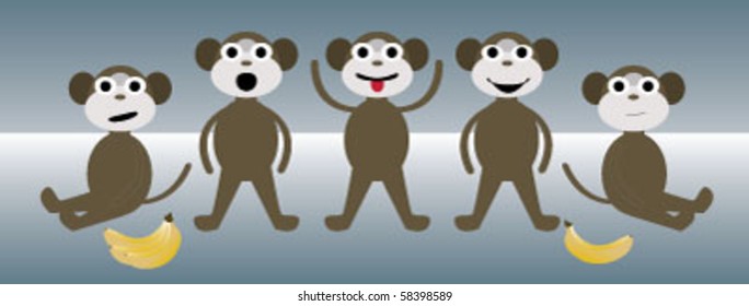 five vector monkeys playing around