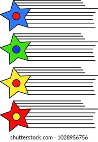 Five versions of a logo with a star followed by horizontal lines - vector