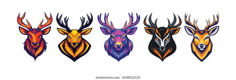 Five Vibrant Deer Head Illustrations Digital Art Nature Designs Wildlife Graphics