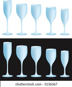 Five vine glasses on black and white background