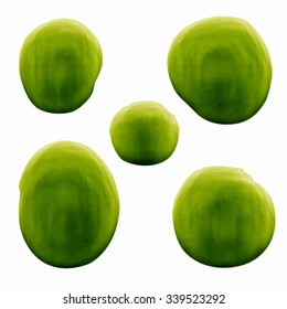 Five volume green watercolor drops isolated on white background