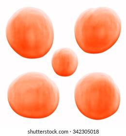 Five volume orange watercolor drops isolated on white background
