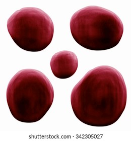Five volume red watercolor drops isolated on white background