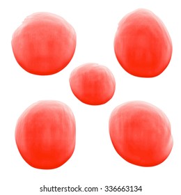 Five volume watercolor drops isolated on white background.
