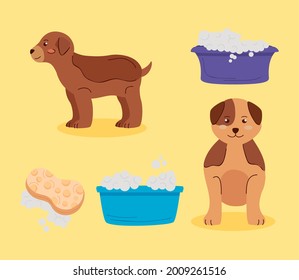 five washing pets set icons