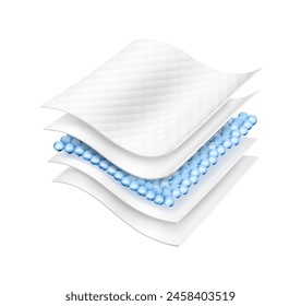 Five wavy layers and an intermediate layer. Suite for the presentation of diaper, wet wipes, sanitary pads, mats. Vector illustration isolated on white background. Template for your product. EPS10.