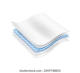 Five wavy layers and an intermediate layer. Suite for the presentation of diaper, wet wipes, sanitary pads, mats. Vector illustration isolated on white background. Template for your product. EPS10.