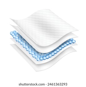 Five wavy layers and an intermediate layer. Suite for the presentation of diaper, wet wipes, sanitary pads, mats. Vector illustration isolated on white background. Template for your product. EPS10.