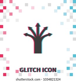 Five way arrow  glitch effect vector icon.