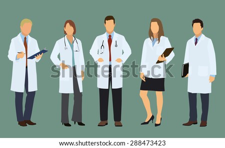 Five White or Caucasian Doctors Both Sexes, Male and Female