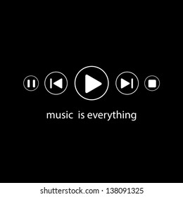 Five white media player buttons on black. eps10
