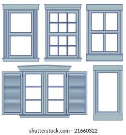 Five window blueprint vector illustrations