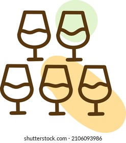 Five wine glasses, illustration, vector on a white background.