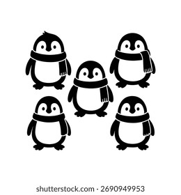 Cinco Vector de la silueta del pingüino de invierno.