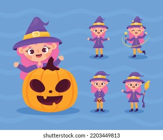 five witches with pink hair