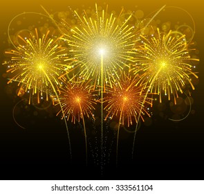 five wonderful gold fireworks, vector 
