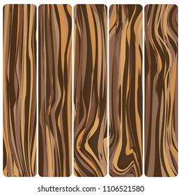 Five wooden boards. Vector abstract wood texture in flat design. 