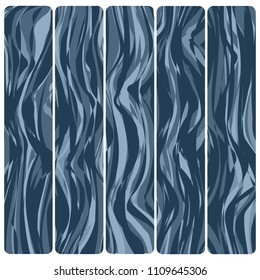 Five wooden boards. Vector abstract wood texture in flat design. 