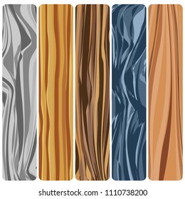 Five wooden boards. Vector abstract wood texture in flat design. 
