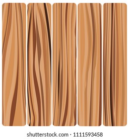 Five wooden boards. Vector abstract wood texture in flat design. 
