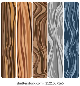 Five wooden boards. Vector abstract wood texture in flat design. 